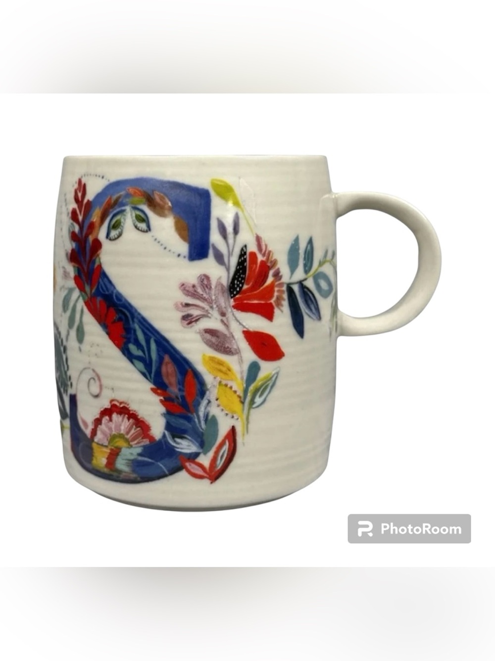 Anthropologie Petal Palette Monogram “S” Floral Mug-Signed Starla M Halfmann
